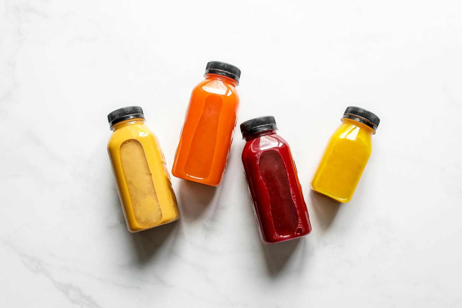 Colorful juice bottles